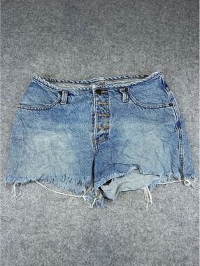 Y2K Mudd Denim Shorts Women W28 Frayed Button Fly Flower Child Summer Low Rise
